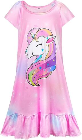 MHJY Girls Nightgowns Pajamas Unicorn Dress Rainbow Princess Girls' Nightgowns Sleep Shirts for Kids in Saudi Arabia