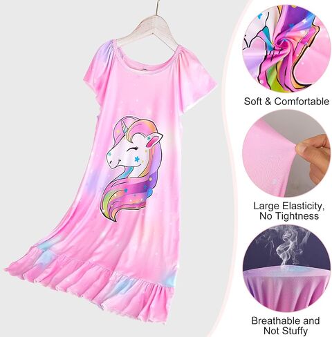 MHJY Girls Nightgowns Pajamas Unicorn Dress Rainbow Princess Girls' Nightgowns Sleep Shirts for Kids in Saudi Arabia