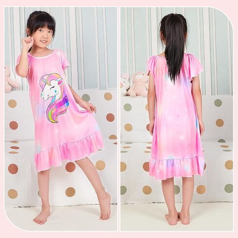 MHJY Girls Nightgowns Pajamas Unicorn Dress Rainbow Princess Girls' Nightgowns Sleep Shirts for Kids in Saudi Arabia