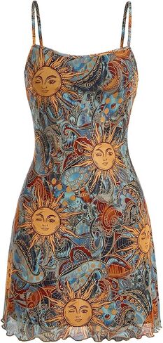 Milumia Women's Vintage Lettuce Trim Mini Sun Dress Summer Sleeveless Short Cami Mesh Dress in Kuwait