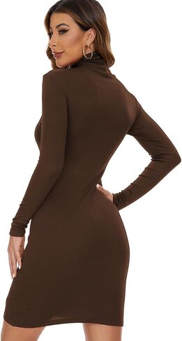 Turtleneck Dress for Women Knit Ribbed Fall Dress Bodycon Long Sleeve Dress in Saudi Arabia