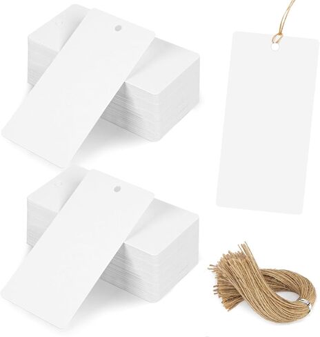 Koogel 200PCS Kraft Paper Gift Tags with String, 3.5"*1.8" Brown Blank Hanging Labels Cloth Tags Business Craft Gift Wrapping Tags in Saudi Arabia