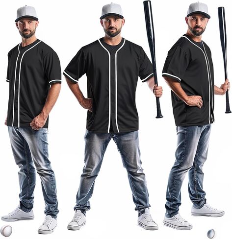 ilz Black Blank Baseball Jersey for Men Casual Button-Down Short Sleeve Athletic Team Uniform(Extra Large) in Saudi Arabia
