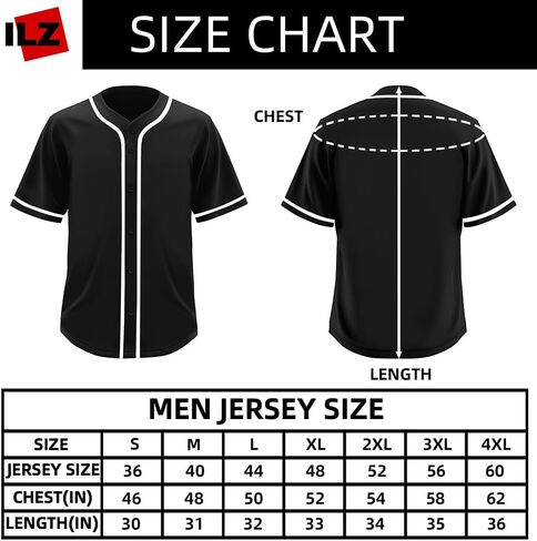 ilz Black Blank Baseball Jersey for Men Casual Button-Down Short Sleeve Athletic Team Uniform(Extra Large) in Saudi Arabia