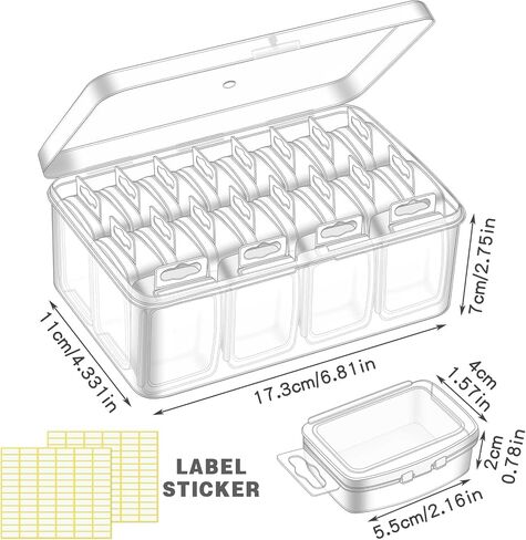 FOUSNOW 21 Pcs Small Bead Organizers with Lids, Mini Clear Plastic Containers and Storage Box for Collecting Jewelry, Bead, Sticker, with Hinged Lid Transparent Craft Supply Case in Saudi Arabia