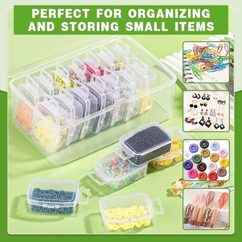 FOUSNOW 21 Pcs Small Bead Organizers with Lids, Mini Clear Plastic Containers and Storage Box for Collecting Jewelry, Bead, Sticker, with Hinged Lid Transparent Craft Supply Case in Saudi Arabia