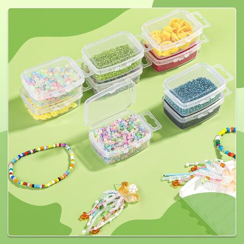 FOUSNOW 21 Pcs Small Bead Organizers with Lids, Mini Clear Plastic Containers and Storage Box for Collecting Jewelry, Bead, Sticker, with Hinged Lid Transparent Craft Supply Case in Saudi Arabia