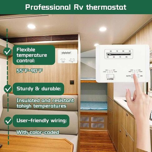 7330G3351 ترموستات متوافق مع مكيفات الهواء Coleman RV Select سلسلة Mach وRoughneck، ترموستات حرارة/تبريد أحادي المرحلة 12 فولت، التحكم في مروحة الوضع التلقائي/التشغيل، بديل لـ 69-1248 in Kuwait