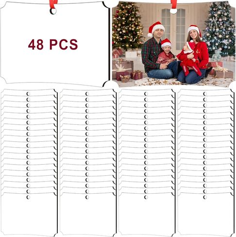 Zeyune 48 Pcs Christmas Sublimation Ornament Blanks 3.5"x2.48" Rectangle Double Sided Blanks Christmas Hanging Ornament Blank Personalized Sublimation Blank with Rope DIY for Christmas Tree Decoration in Kuwait
