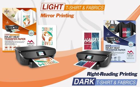 Everest Inkjet Printable Transfer Paper for T Shirts, Light Fabrics, 10 Sheets 8.5 x 11 inch, Long Lasting, Durable, Professional Quality, Non-Toxic, Raw Material Made in The USA (10 Sheet, Light) in Saudi Arabia