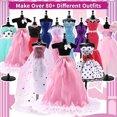 مجموعة مصمم الأزياء من Pllieay للفتيات مجموعة الخياطة مجموعة الفنون والحرف اليدوية الإبداعية مع مجموعة ملابس DIY مع عارضة أزياء، 6 فساتين مقطوعة مسبقًا، 11 إكسسوارات من القماش والدمى للفتيات والأطفال هدية عيد ميلاد in Kuwait