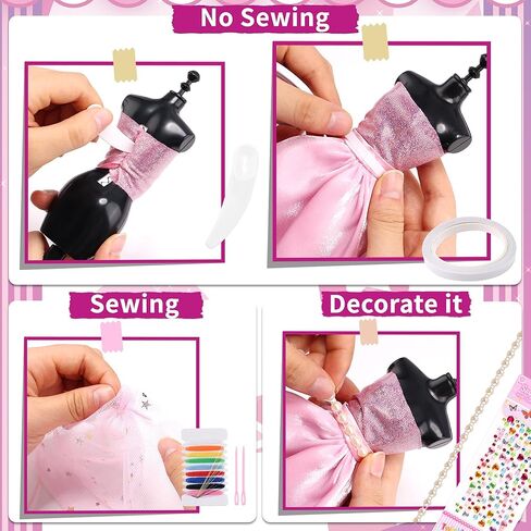 مجموعة مصمم الأزياء من Pllieay للفتيات مجموعة الخياطة مجموعة الفنون والحرف اليدوية الإبداعية مع مجموعة ملابس DIY مع عارضة أزياء، 6 فساتين مقطوعة مسبقًا، 11 إكسسوارات من القماش والدمى للفتيات والأطفال هدية عيد ميلاد in Kuwait
