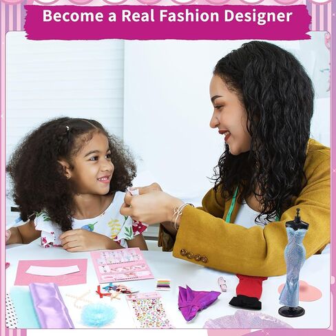 مجموعة مصمم الأزياء من Pllieay للفتيات مجموعة الخياطة مجموعة الفنون والحرف اليدوية الإبداعية مع مجموعة ملابس DIY مع عارضة أزياء، 6 فساتين مقطوعة مسبقًا، 11 إكسسوارات من القماش والدمى للفتيات والأطفال هدية عيد ميلاد in Kuwait