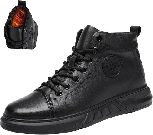 Keilinia Men's Black High-top Leather Boots,2023 Fall/Winter New Round Toe Non-slip Side Zip Casual Business Dress Ankle Booties in Saudi Arabia