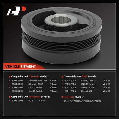 A-Premium Engine Harmonic Balancer Crankshaft Pulley Compatible with Chevrolet Silverado 2500 HD/3500, C5500/C4500 Kodiak & GMC Sierra 2500 HD/3500, C4500/C5500 Topkick & Workhorse LF72, V8 6.6L in Saudi Arabia