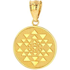 Solid 14k Yellow Gold Sri Yantra Chakra Sacred Geometry Talisman Pendant