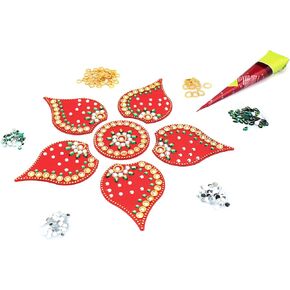 Decorative DIY Rangoli Making Kit Tools with Gift Pack of Acrylic Floor Rangoli Multicolour Beads with Glue for Indian Traditional Diwali Decoration Floor Rangoli Art for Home Décor(Rangoli Size:-9")
