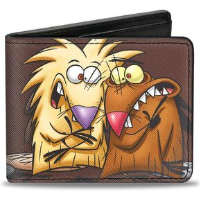 Nick Rewind Men's Standard Buckle-Down PU Bifold Wallet-Angry Beavers Norbert & Daggett Close-UP Pose, Multicolor, 4.0" x 3.5"