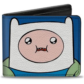 Buckle-Down Cartoon Network Bifold Wallet with Standard Billfold and Card Slots, Adventure Time Jake and Finn Face Close Up Blue, Vegan Leather