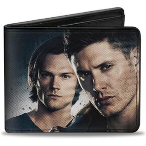 محفظة ثنائية الطي من البولي يوريثان للرجال من Buckle-Down - Winchester Brothers Close-Up + شعار خارق للطبيعة، متعددة الألوان، 4.0 بوصة × 3.5 بوصة