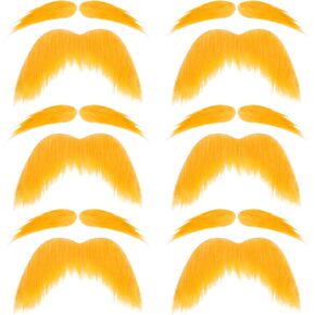 6 Sets Yellow Fake Mustache and Eyebrow Self Adhesive Novelty Mustaches Beard Realistic Stick for Halloween Party Supplies Costume Masquerade Performance
