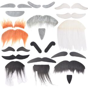 7 Sets Fake Beards with Eyebrows Funny False Mustache Stick on Fake Whiskers Large Self Adhesive Halloween Christmas Beards for Adults Costume Festival Party Cosplay Facial Supplies Multicoloured