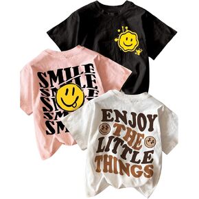 SHENHE Girl's 3 Piece Tee Shirts Set Short Sleeve Crew Neck Letter Graphic Print Summer Cute Tees
