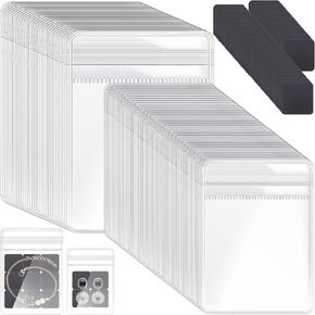Sureio 200 Pcs Anti Tarnish Strips with Clear Plastic Jewelry Bags Sets, 100 Assorted Size Transparent Jewelry Storage Bags and 100 Anti Tarnish Strips for Packaging Jewelry Rings Earrings (2 Sizes)