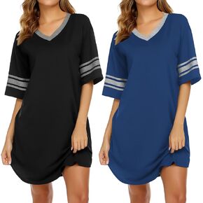 Ekouaer Nightgowns for Women 2 Pack Sleepshirts Short Sleeve Nightshirt V Neck Sleepwear Casual Pajama Dress
