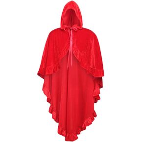 Red Velvet Hooded Ruffle Cape (OneSize)