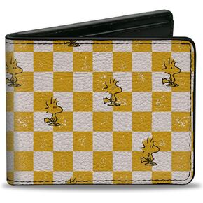 Buckle-Down Peanuts Worldwide LLC Wallet, Bifold, Peanuts Woodstock Pose Checker Yellow White, Vegan Leather