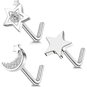 3PCS Nose Ring Studs 316L Nose Rings Stud L Shape Nose Rings Nose Studs Piercing Jewelry for Women Men