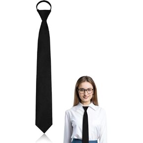 Womens Black Tie, Skinny Ties for Women Girls, Adjustable Uniform Necktie Bolo Neck Tie for School Business Accessory
