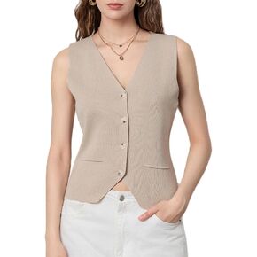 Womens Vest Top V Neck Button up Knit Sweater Vest Trendy Going Out Tops