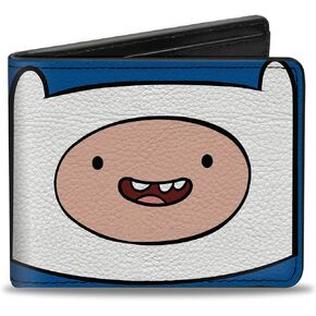 Buckle-Down Cartoon Network Bifold Wallet with Standard Billfold and Card Slots, Adventure Time Title Logo and Finn Smiling Face Blue, Vegan Leather