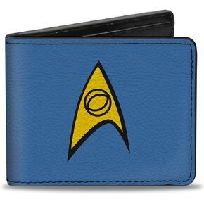 Paramount Network Bifold Wallet with Standard Billfold and Card Slots, Classic Star Trek Starfleet Sciences Insignia Logo Blue YellowQ, Vegan Leather