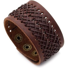 Punk Rock Adjustable Bracelet Braided Wide Leather Wristband Arm Cuff Bracelet