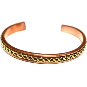 Pure Copper Astadhatu Cuff Bracelet - w/ Brass Wire Design - Root Chakra Jewelry