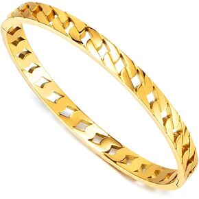 VJOSA Punk Rock Stainless Steel Hollow Cuban Chain Shape Cuff Bracelet