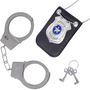 Police Costume Accessories - Police Badge Fake Handcuffs with Keys Set, Detective Cop Spy FBI Agent Costume Accessories