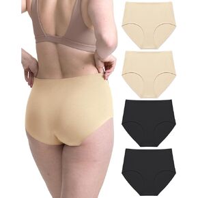 Neione Women Cotton Underwear High-Waisted Seamless Panties No Show Briefs Plus
