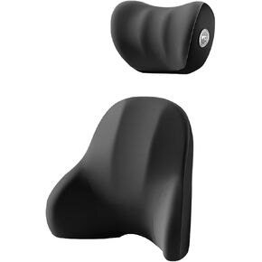 Car Seat Cushion with Massage Function Back&Neck 2 Piece Set - Lumbar and Neck Support Pillow, Memory Foam Design for Enhanced Comfort and Pain Relief - Ergonomic Support for Long Drives - Black