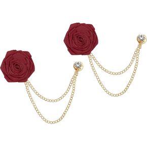 MECCANIXITY Bridegroom Brooches Rose Flower,Cloth Lapel Pin Handmade Fashion Chain Boutonnieres with Tassel Chain/Suit Stud for Wedding Men' Suit Accessories