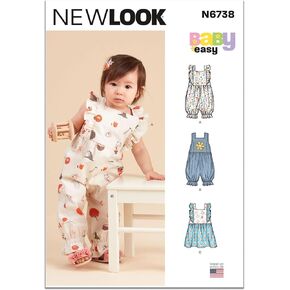 New Look Easy to Make Babies' Rompers and Dress Sewing Pattern Packet, Design Code S9132, Sizes NB-S-M-L, Multicolor