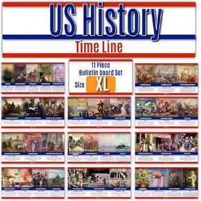 US History Poster Time Line bulletin board set, 11 charts pack Glossy Paper (9"x18") Young N Refined