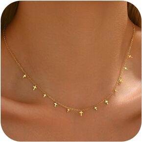 Gold Chain Necklace for Women 18K Gold Plated Stainless Steel Necklace Dainty Star Cross Heart Choker Chains Simple Delicate Minimalist Trendy Jewelry