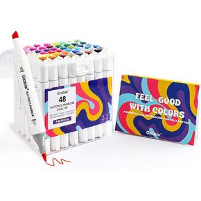 Grabie Alcohol Based Marker with Case and Coloring Book, 48-color Double Tipped Alcohol Markers, Chisel & Brush Alcohol-based Art Marker Set for Adults Coloring Illustration