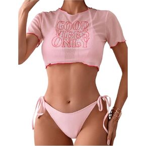 SOLY HUX Women's 3 Piece Swimsuit Halter Triangle Tie Side Bikini Sets Bathing Suit with Cover Up Top