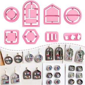 Keoker Back to School Clay Cutters, Polymer Clay Earrings Cutters for Jewelry Making, Bookshelf Polymer Clay Cutters, Teacher Clay Cutters for Earrings, 8 Shapes Clay Earring Cutters