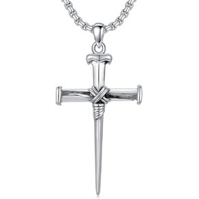 Three Nail Cross Necklace 925 Sterling Silver 3 Nail Cross Pendant Christian Jewelry Gifts for Men 22+2"